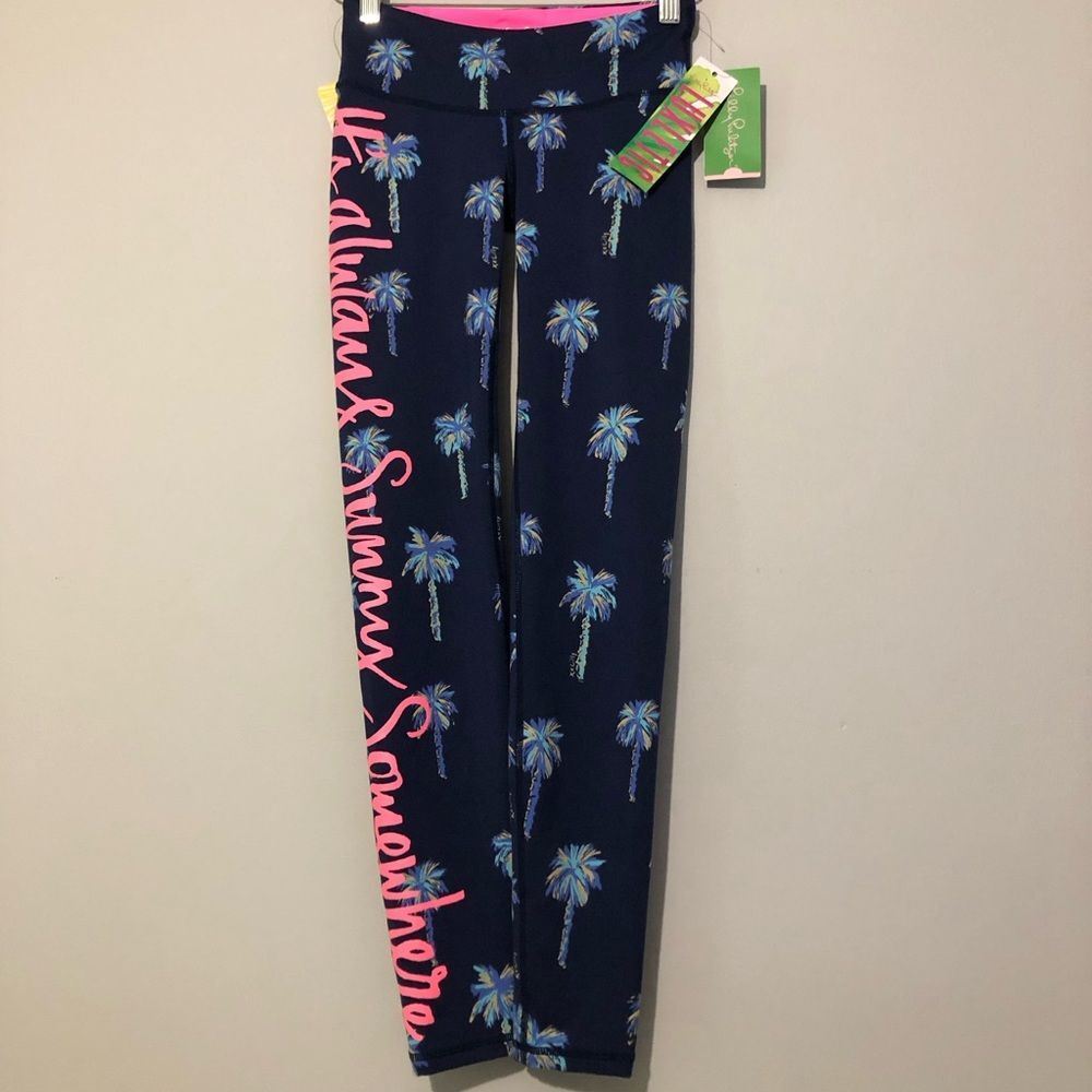 NWT Lilly Pulitzer Luxletic UPF 50 Navy Palm Print Leggings Women’s XXS